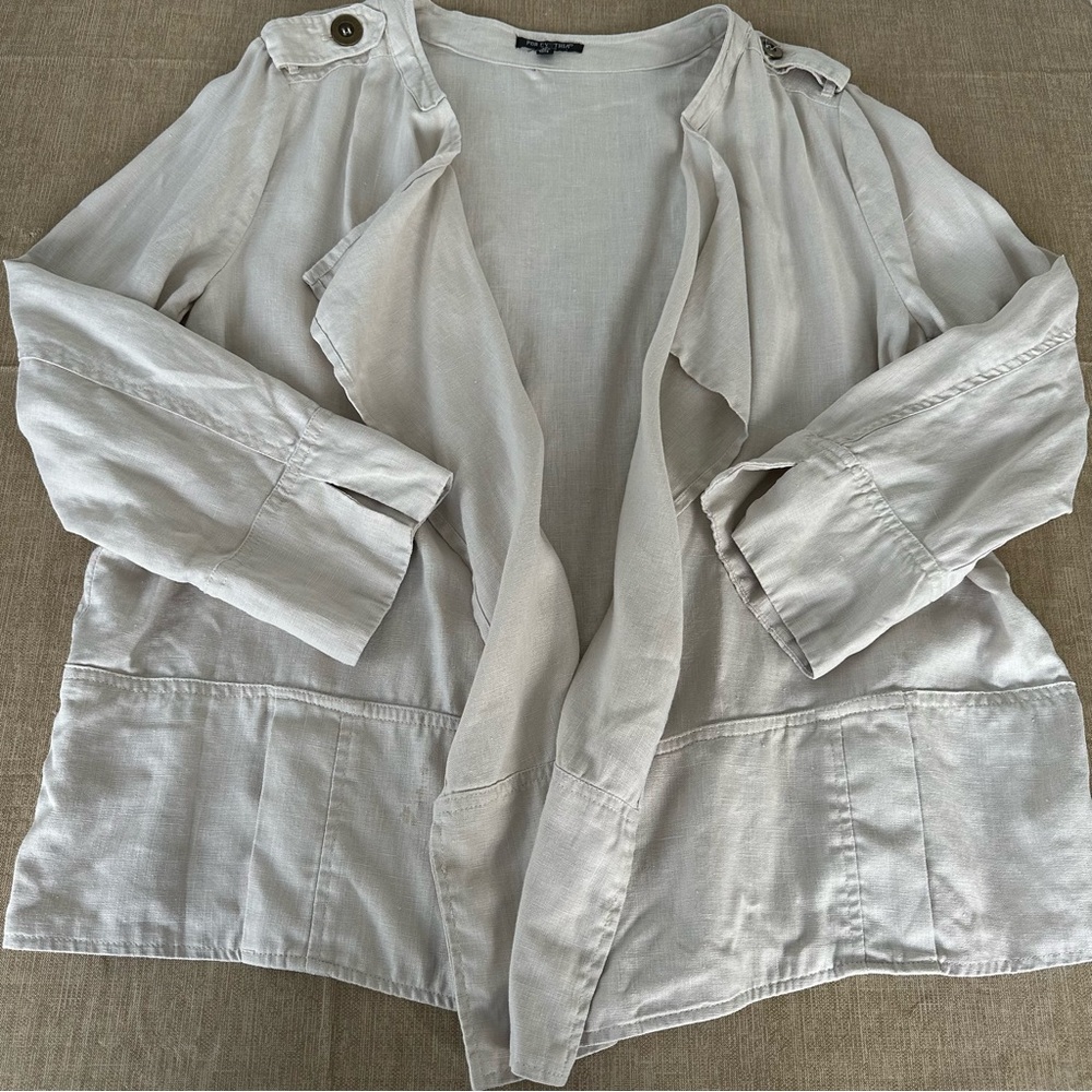 For Cynthia 100% Linen Tan Brown Asymmetrical Hem Cardigan Sz 2x